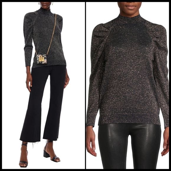 NWT Joie Artima Ruched Sleeve Wool Blend Sweater in Black - Picture 1 of 14